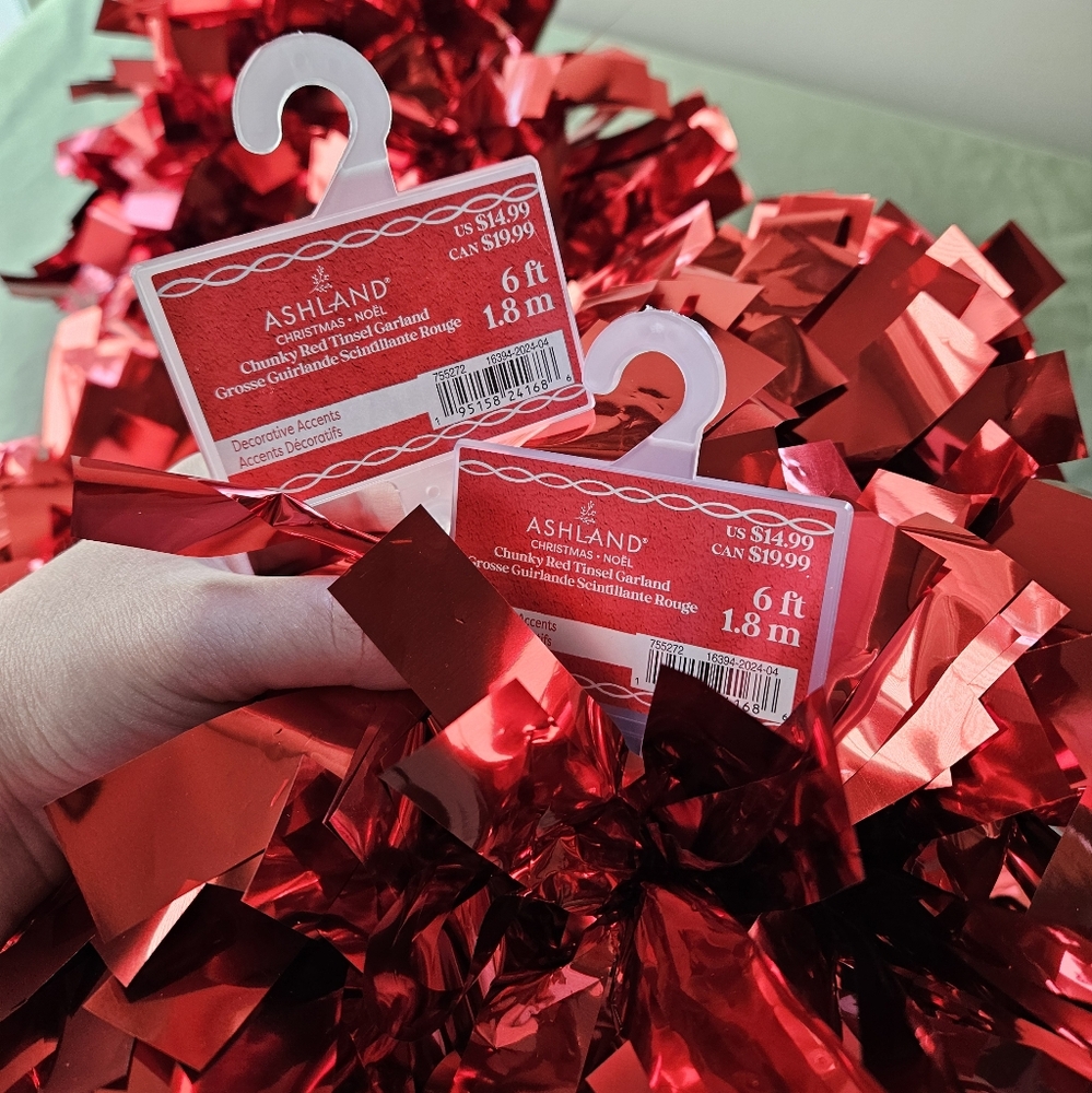 NEW Ashland Red Holiday‎ Tinsel Garland Set of Two 6ft Each